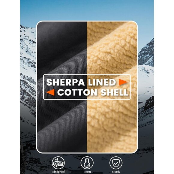 Mens Dark Grey AI Winter Sherpa Lined Jacket Warm Trucker Coat Multi Pocket - Picture 5 of 7